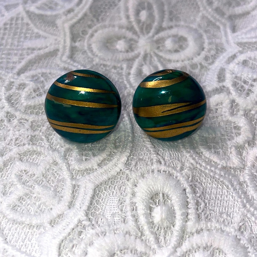 2/$18 Stud earrings costume green and gold
